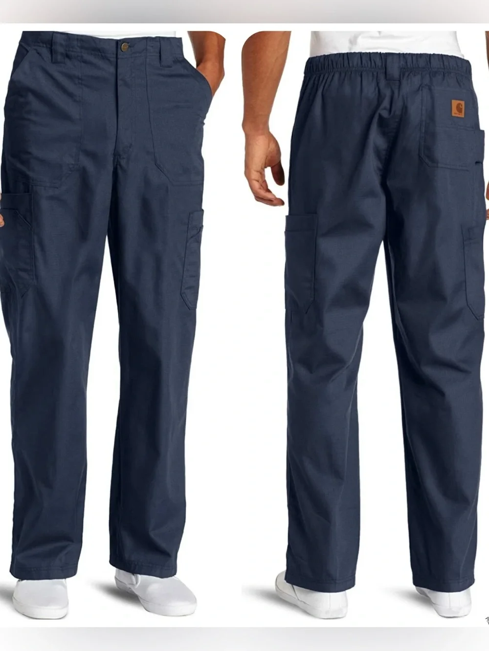 Carhartt Pants Men's L Navy Cargo Work Pants with Elastic Back LIKE NEW!